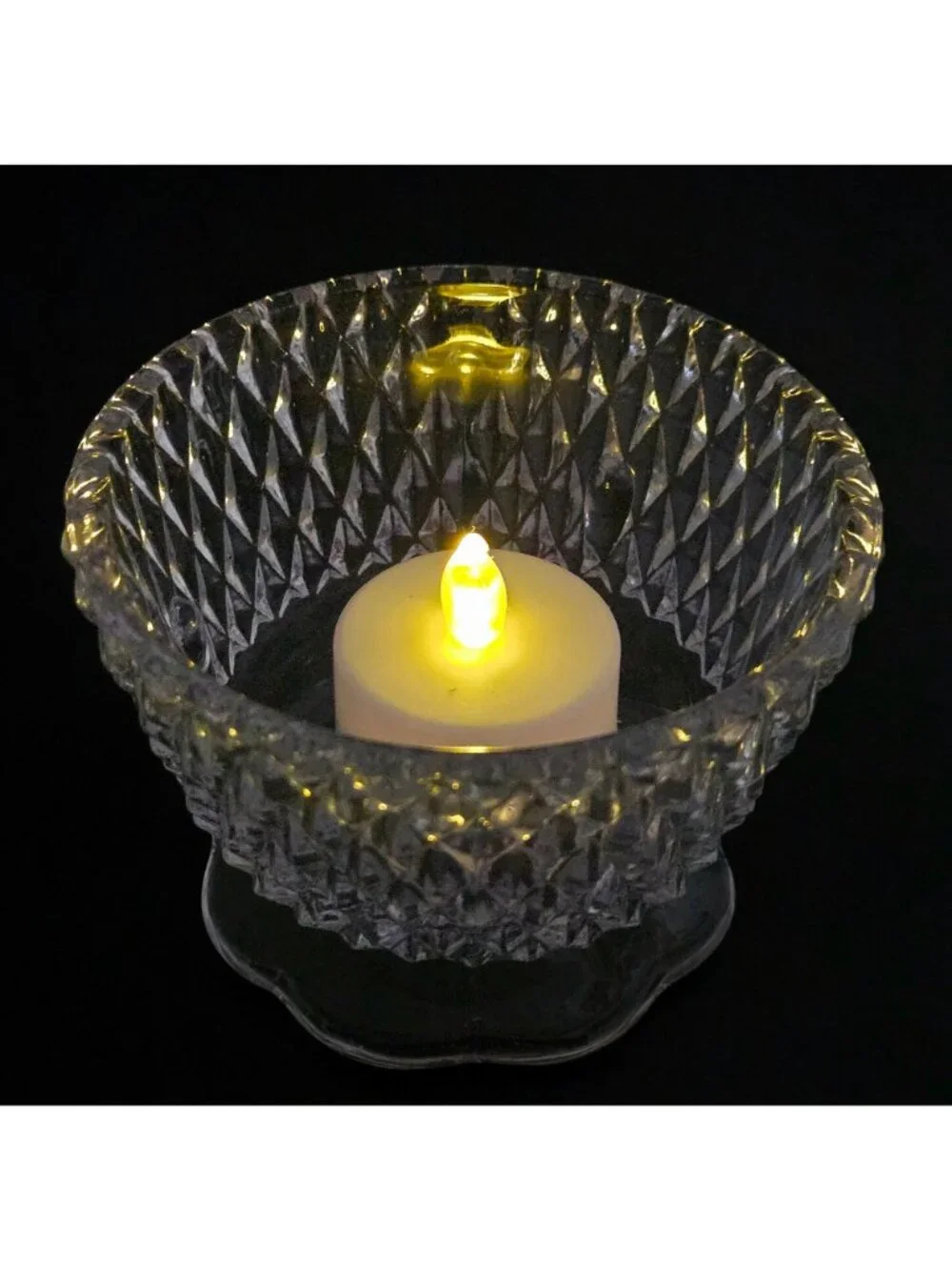 Fairy Lamp, Indiana Glass Fairy Light Candle Holder w/diamond pattern